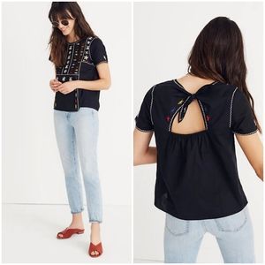 Madewell Embroidered Black Tie Back Cut Out Top S